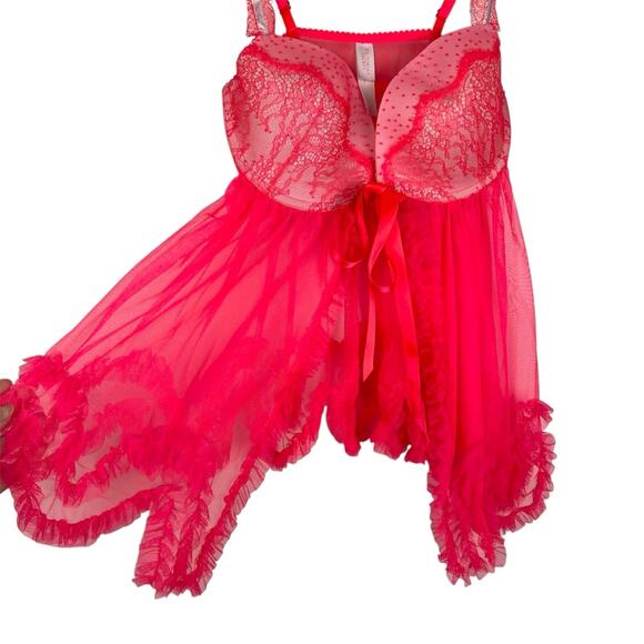 Victoria’s Secret Hot Pink Ruffle Push-Up Babydoll 36D Romantic Valentine Y2K - Picture 2 of 8